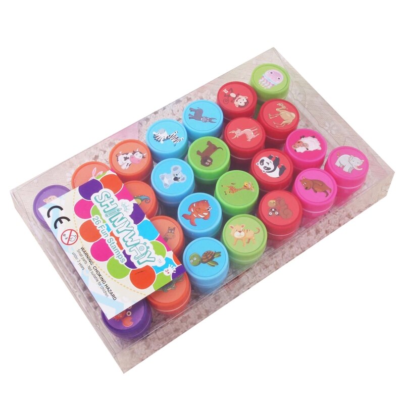 Sello redondo de dibujos animados para niños, 26 Uds., autoentintable, placa de Scrapbooking, sellos de tinta para niños, , Juguetes: 1
