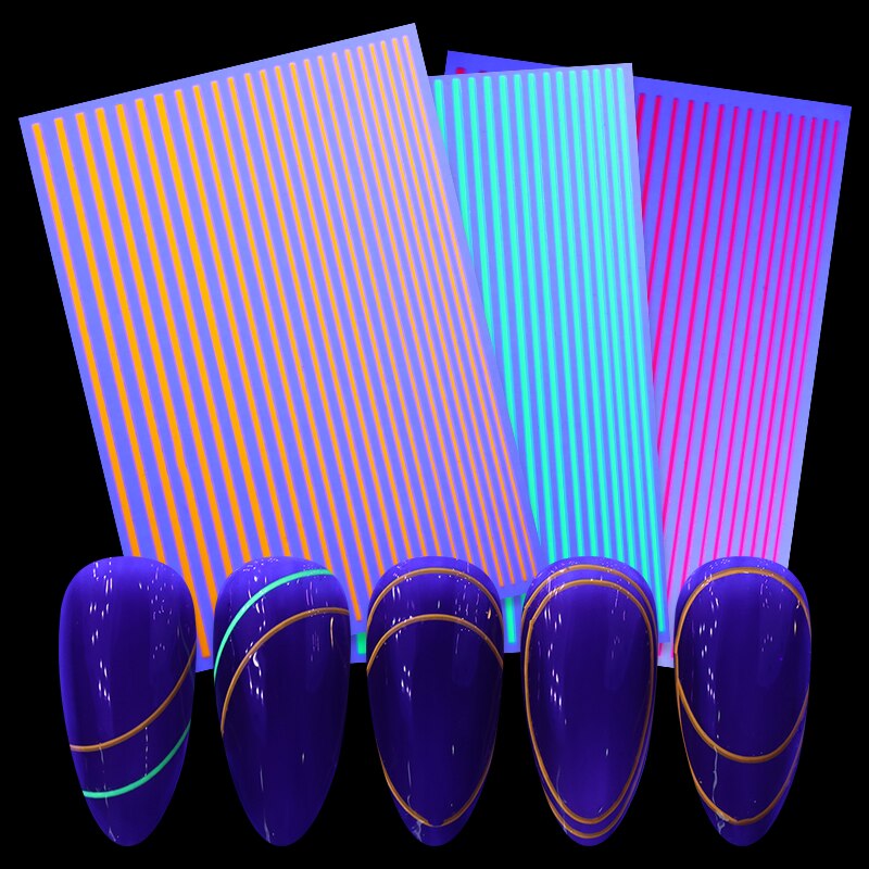 1 hoja pegatina de uñas líneas fluorescentes Color 3D cinta arte adhesivo para uña pegatinas DIY uñas