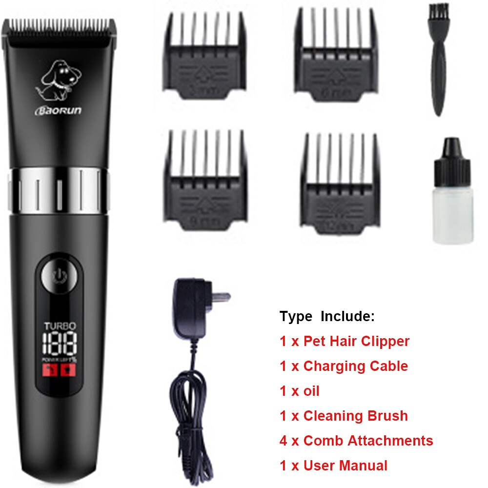 8W LCD Display Screen Waterproof Pet Hair Trimmer Animal Grooming Clippers Cat Cutter Machine Shaver Electric Scissor Clipper: T5 G