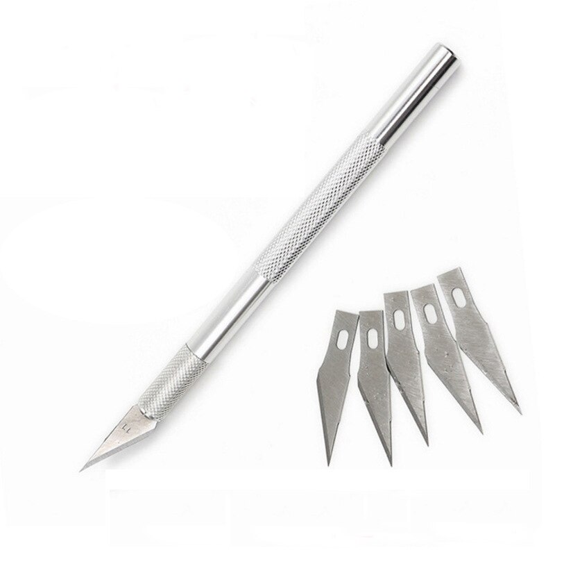 6- i -1 skarpe lærhugger kutter lær skjæreverktøy til skredder graver kutter håndverk lær kutt scorper sculpte barberhøvel til diy: Kniv med 6 kniver