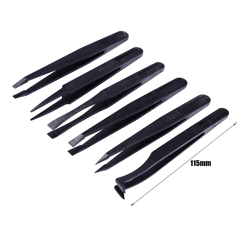 6 in 1 Black ESD Tweezers Set Anti Static Plastic Electronic Tweezers Pinzas Forceps