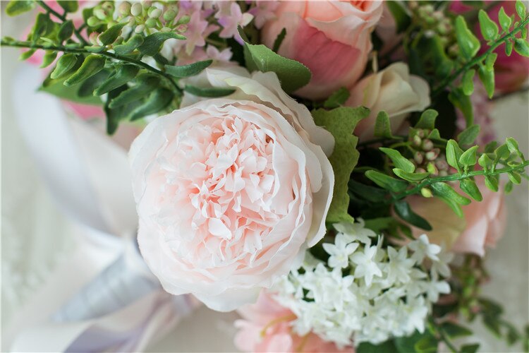 JaneVini Romantische Roze Bruidsboeket Bruids Bloemen Kunstzijde Rozen Land Stijl Bruiden Nep Boeket Ramo De Novia
