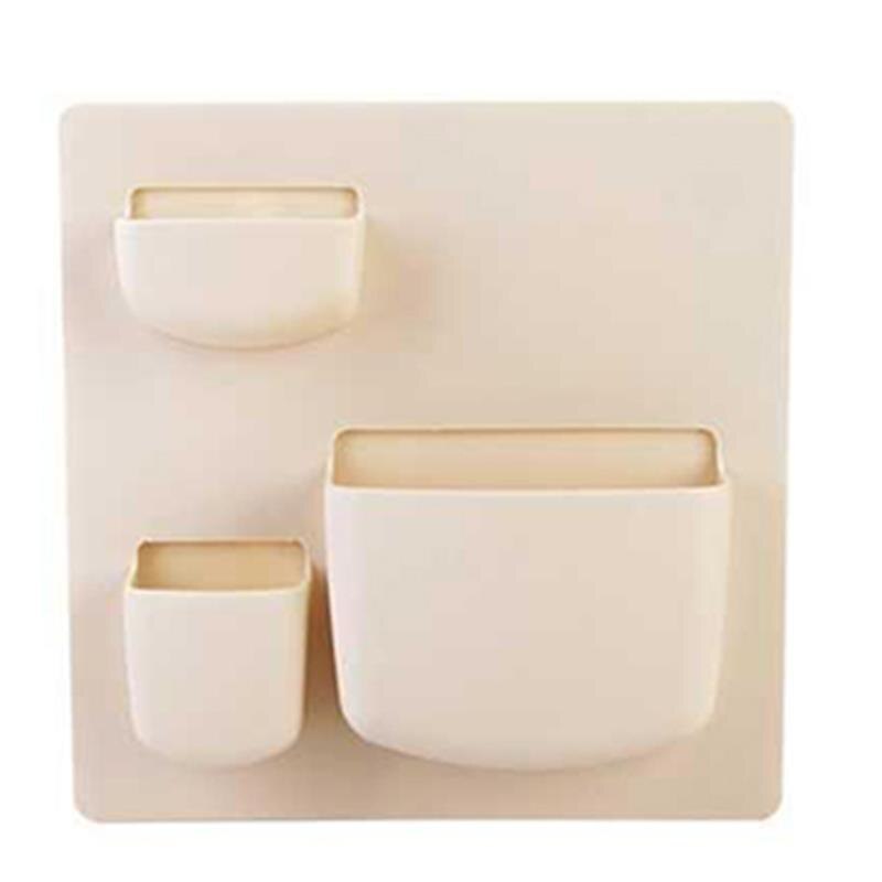 Portable Self-adhesive Plastic Hanging Wall Storage Rack Organizer With 3 Compartments For Bedroom Living Room Kitchen Organizer: apricot B