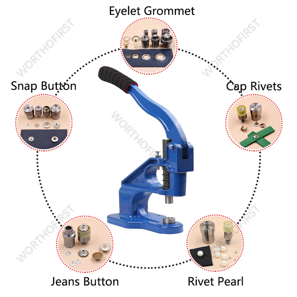 Hand Punch Press Machine Metal Mold For Snap Buttons Double Cap Rivets Eyelet Grommet Tools Dies Leathercraft Sewing Accessorie