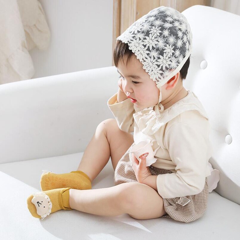 Chaussettes 3D motif lapin/fleur/hérisson, pour enfants, vêtements pour garçons et filles, chaussettes de sol à semelle en caoutchouc