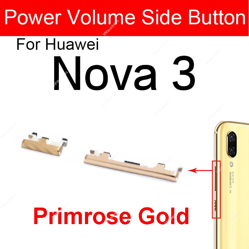 Botones de volumen de encendido y apagado lateral para Huawei Nova 3, 4, 3i, 3e, 4e, subir y bajar volumen, Nova 3, 4, teclas laterales de alimentación, piezas de repuesto: Plata