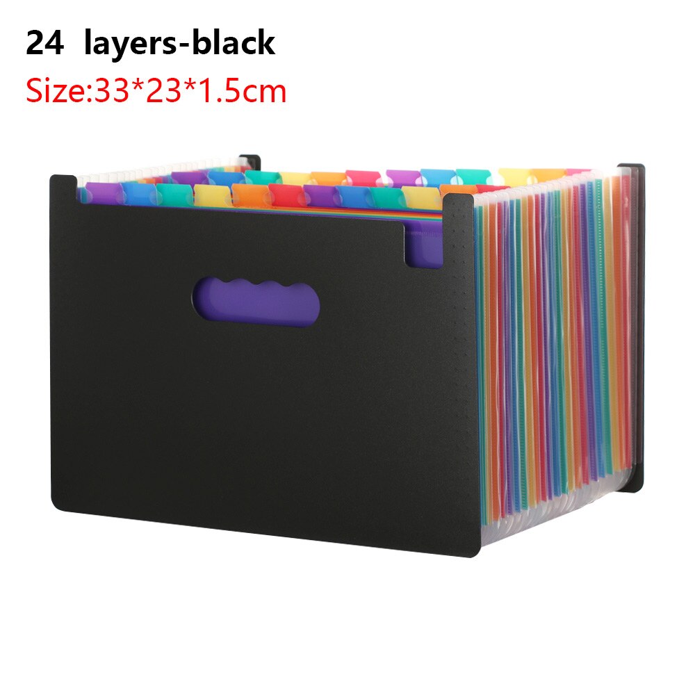 12/24/37 Pockets Rainbow Expanding File Folder A4 Document Holder Papers Classify Organ Bag Office Filing Briefcase Organizer: 24 layers-black