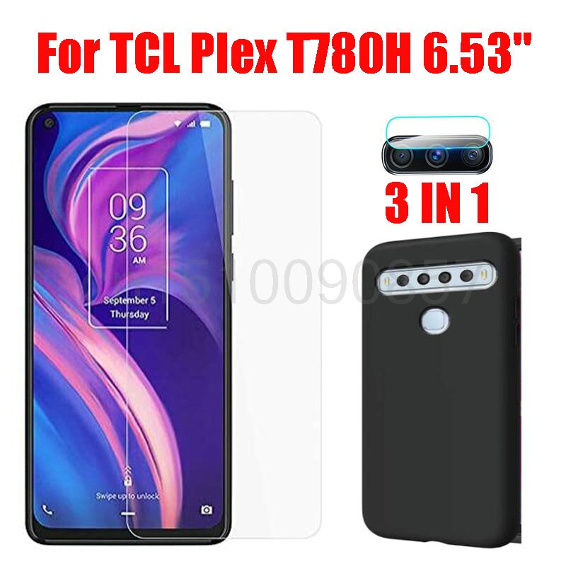 3-In-1 Case + Camera Gehard Glas Op Voor Tcl Plex T780H 6.53 "Screenprotector Glas Voor tcl Plex 2.5D Glas: 3 in 1 black case