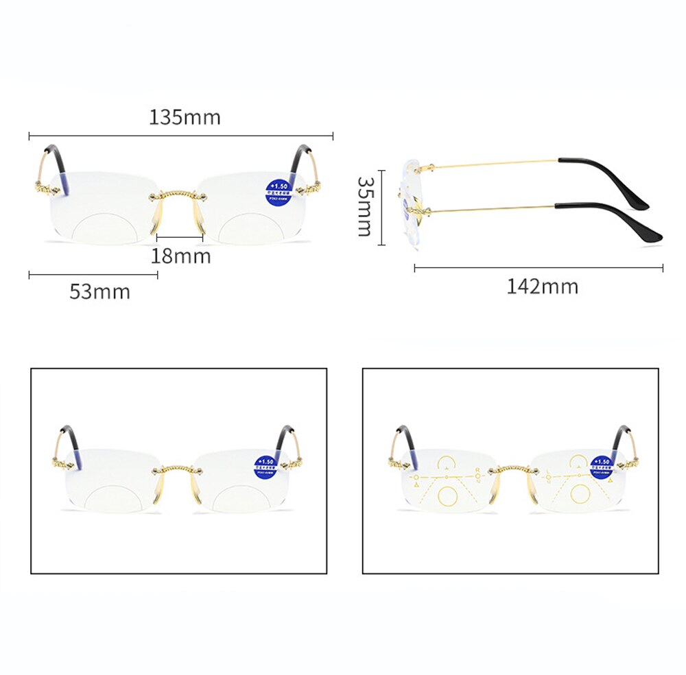 ¡! ¡Dos pares! Gafas de lectura bifocales transparentes, con corte de diamante, sin montura, ver cerca y lejos + 0,75 + 1 + 1,25 + 1,5 + 1,75 + 2 + 2,25 + 2,5 + 3 a + 4