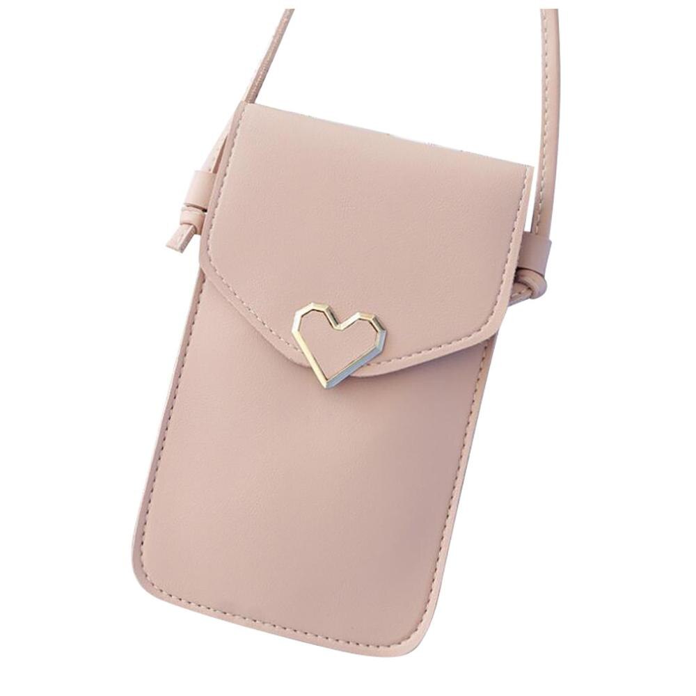 Touch Screen Mobile Phone Bag Womens Phone Bag Touchable Leather Change Bag Crossbody Mini Shoulder Bag Wallet: Pink