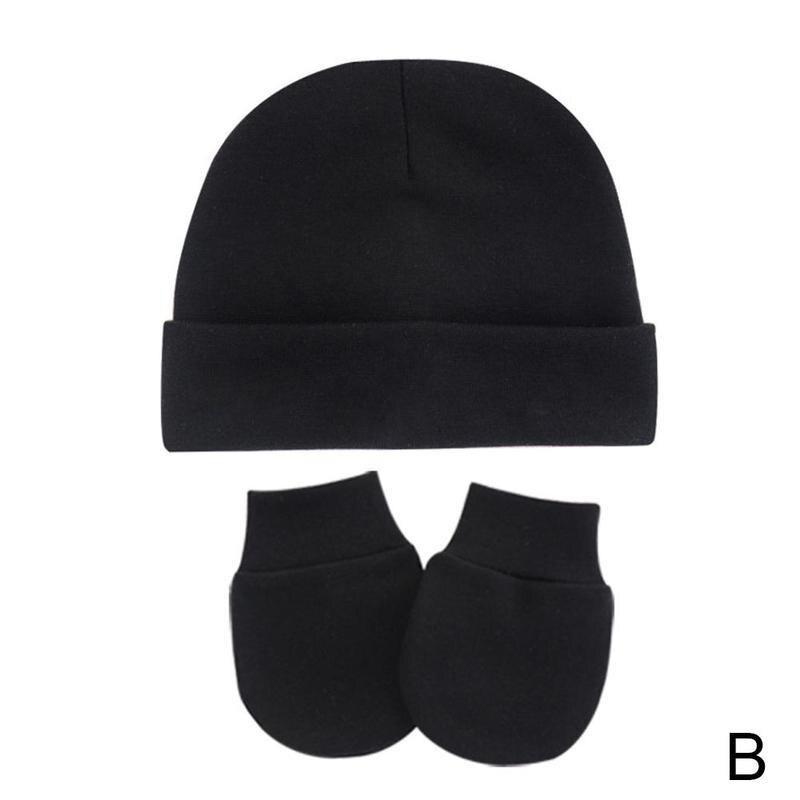 2-piece Set Of Color Hooded Anti-scratch Gloves Hat Beanies Gloves Newborn Cotton Hat And Soft Cotton Winter War A1S3: B