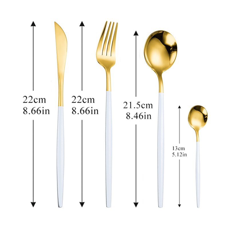 Dinnerware Rainbow Silverware Cutlery Set 304 Stainless Steel Luxury Flatware Home Fork Spoon Knife Kitchen Dinner Set: white gold