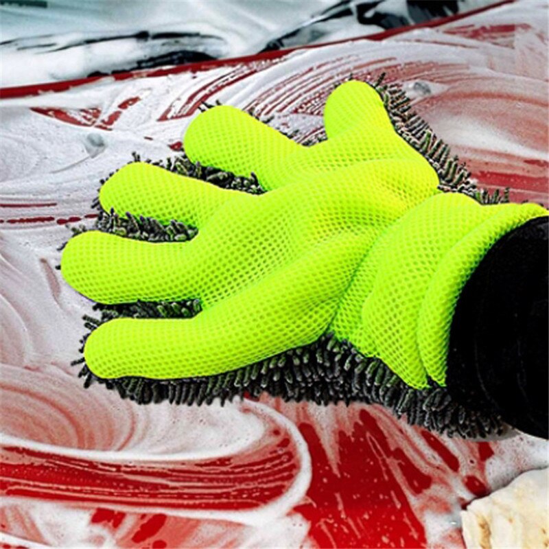 Guantes para lavado de coches, guantes de malla suave con respaldo sin arañazos, microfibra de chenilla de fibra ultrafina para lavado y limpieza de coches