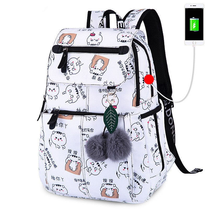 Schule taschen für mädchen weibliche laptop rucksack usb rucksack kinder rucksäcke nette katze schule rucksack für mädchen buch tasche pack: 1