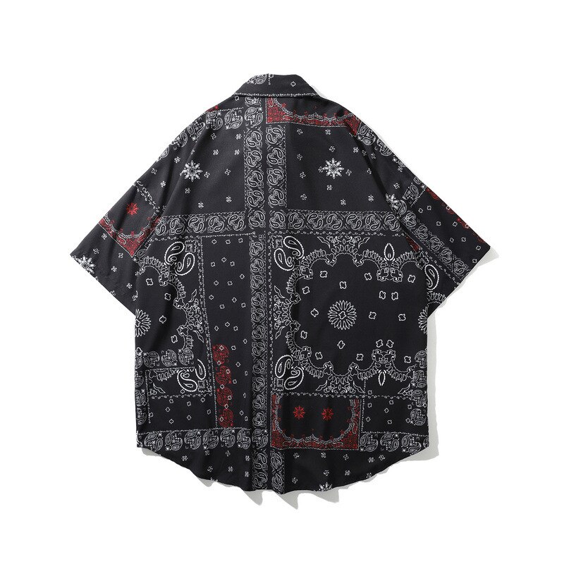 bouton Up hommes noir Bandana chemise urbain garçons Streetwear Hip Hop manches courtes Bandana bouton Up chemise de grande taille