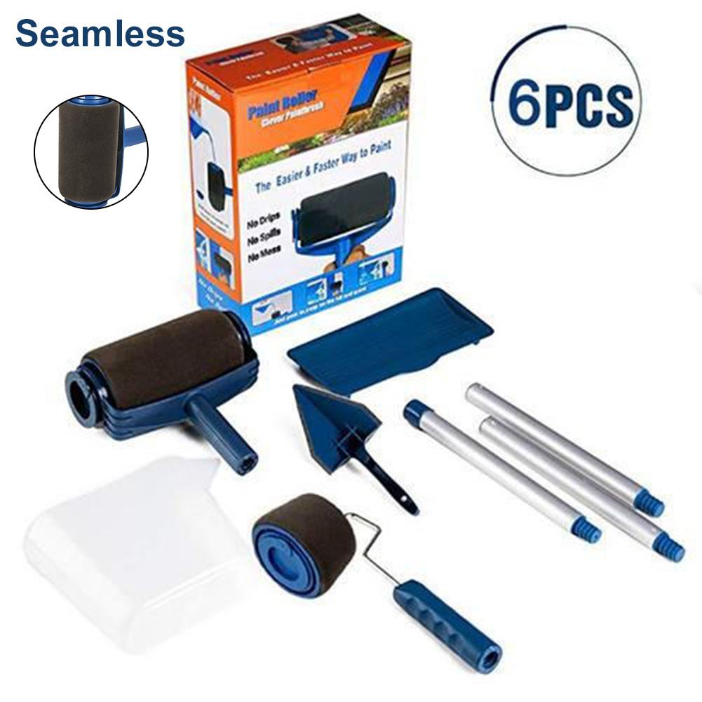 6pcs Paint Roller Brush and Seamless Roller set with extendable pole kit for DIY Seamless Handle Home Decoration: Seamless