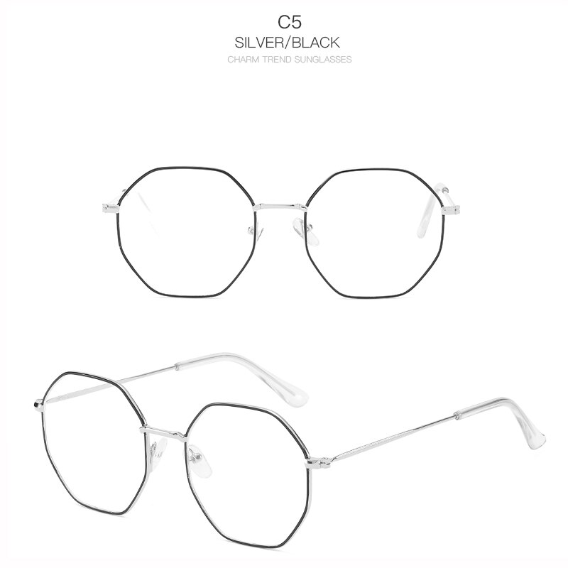 Hombres Vintage Anti-Luz Azul hexagonal gafas lentes de mujeres miopía óptica espejo Metal Simple Anti-azul gafas transparentes marcos: 2-BLS309-C5