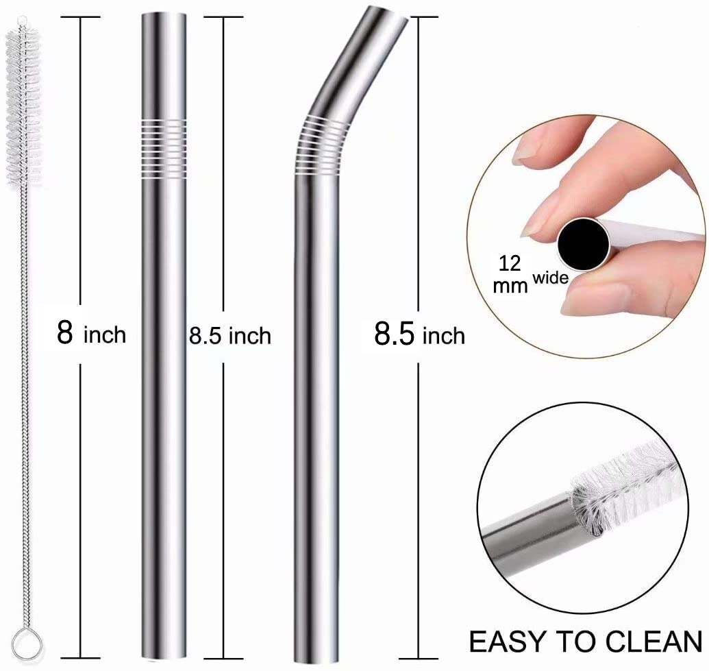 Large Wide Reusable Metal Smoothie Straws Reusable Eco-friendly 304 Stainless Steel Boba Bubble Straw for Bar Drinking Accessory