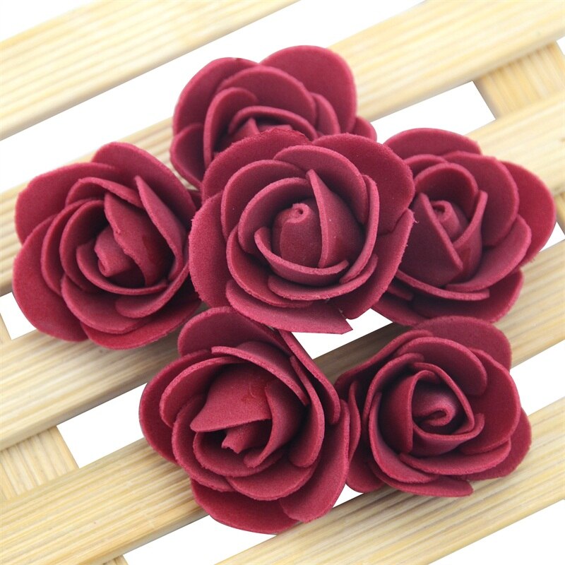 50PCS/Bag Mini PE Foam Rose Flower Head Artificial Rose Flowers Handmade DIY Wedding Home Decoration Festive &amp; Party Supplies: Wine