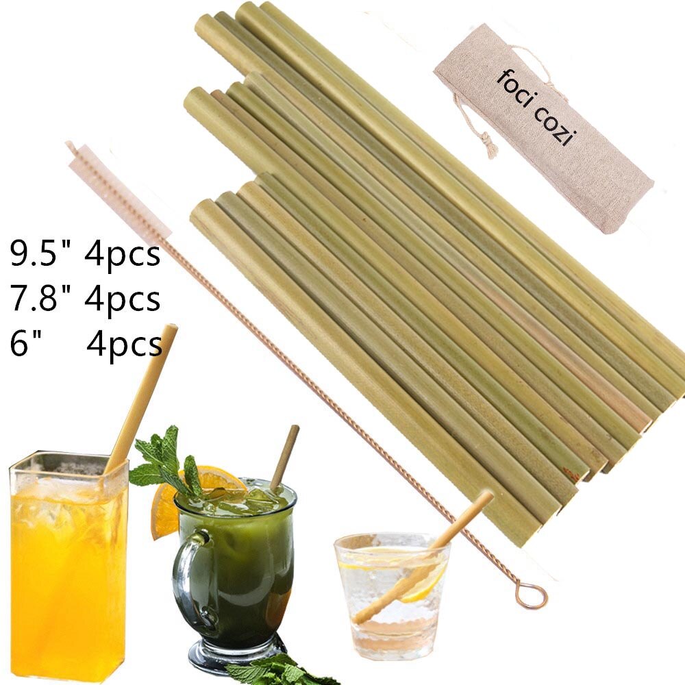 12 stk miljøvenlig bambus halmpose bar tilbehør genanvendelig sugerør børste genanvendelige sugerør cocktail bryllup dekoration: Grøn