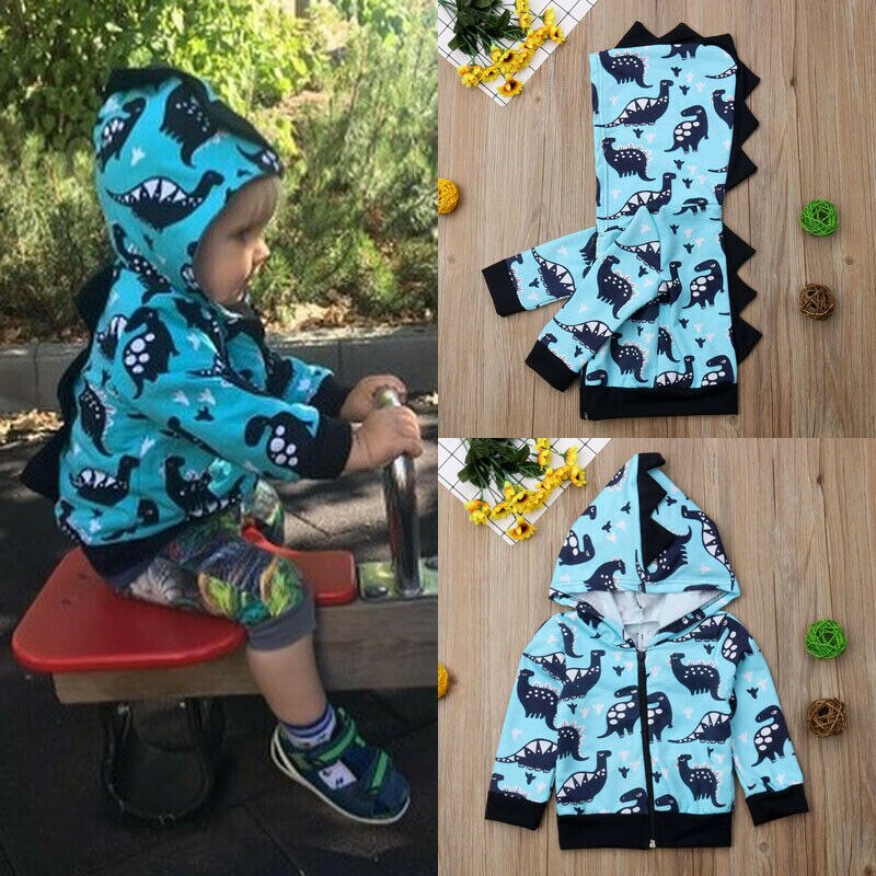 Canis recém-nascido crianças bebê menino com capuz dinossauro zíper com capuz quente zíper moletom casaco hoodies traje inverno meninos roupas de algodão