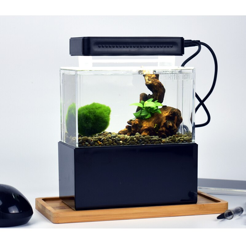 Mini Plastic Aquarium Draagbare Desktop Aquaponic Aquarium Betta Vis Kom Met Water Filtratie Led & Stille Luchtpomp Voor decor
