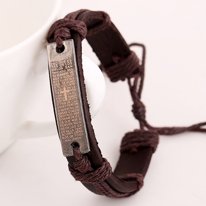 Brun retro wrap lang læder armbånd mandlige armbånd moderigtigt kædeled mandlige charme armbånd skrift smykker