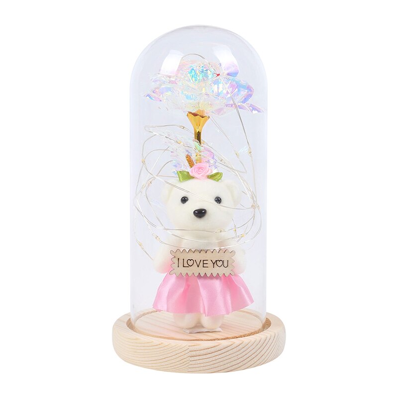 Galaxy Rose In Glass Dome With Lights Infinity Rose Flower Shines Like A Enchanted Glass Rose Best Valentine's Day: 1