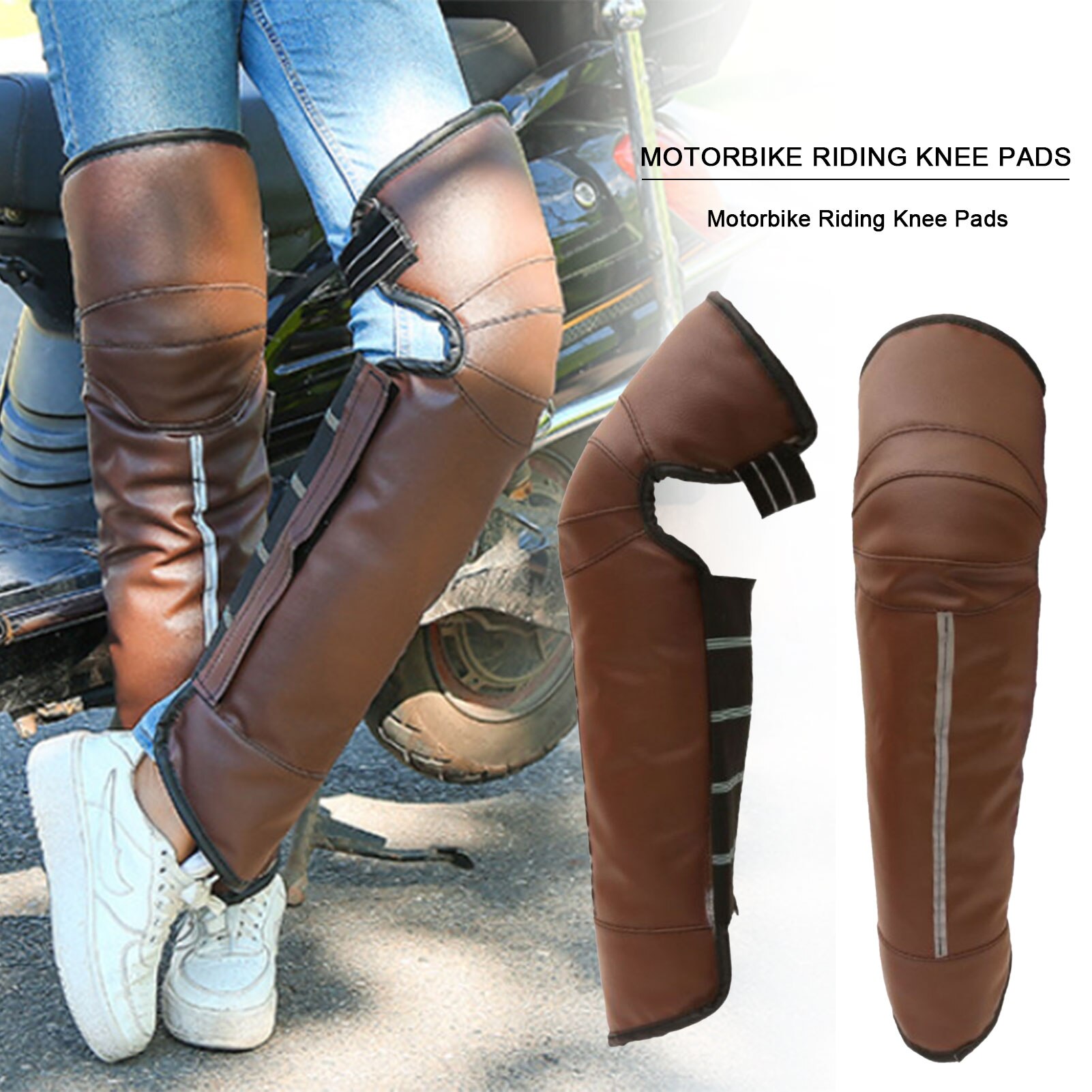 PU Leather Half Chaps Motorcycle Protective Knee Pad With Reflective Strip Thick Ski Knee Protector Waterproof Leg Warmer Moto