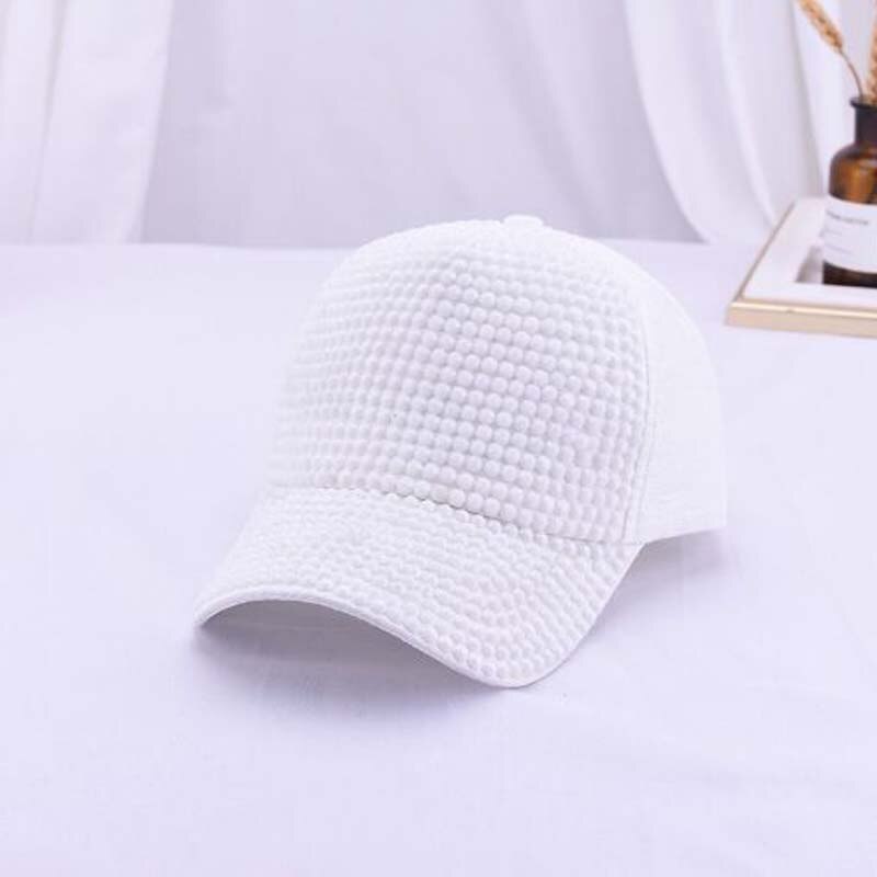 XEONGKVI-casquette de Baseball | Éblouissement coréen, couleur du travail manuel, tarière, casquette de Baseball, printemps automne, Snapback, chapeaux en maille de coton pour femmes: WHITE