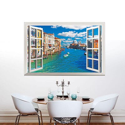 3d Wall Paper Stickers Venice of Italy 3D Window View Wall Stickers Large Mural Vinyl Decals Home Decor Wall Paper Stickers