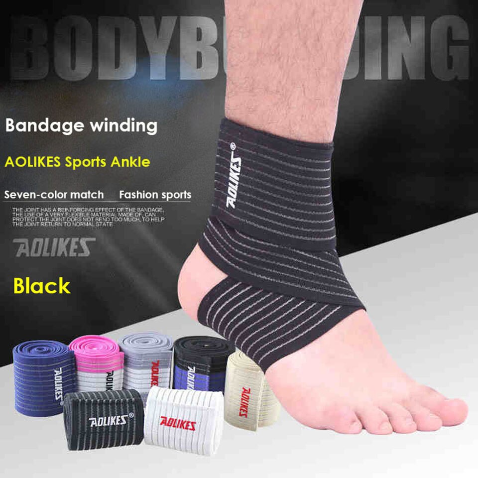 Aolikes 1Pcs 70Cm Enkel Ondersteuning Spiraalvormig Gewikkelde Bandage Volleybal Basketbal Enkel Orotection Verstelbare Elastische Banden: Black