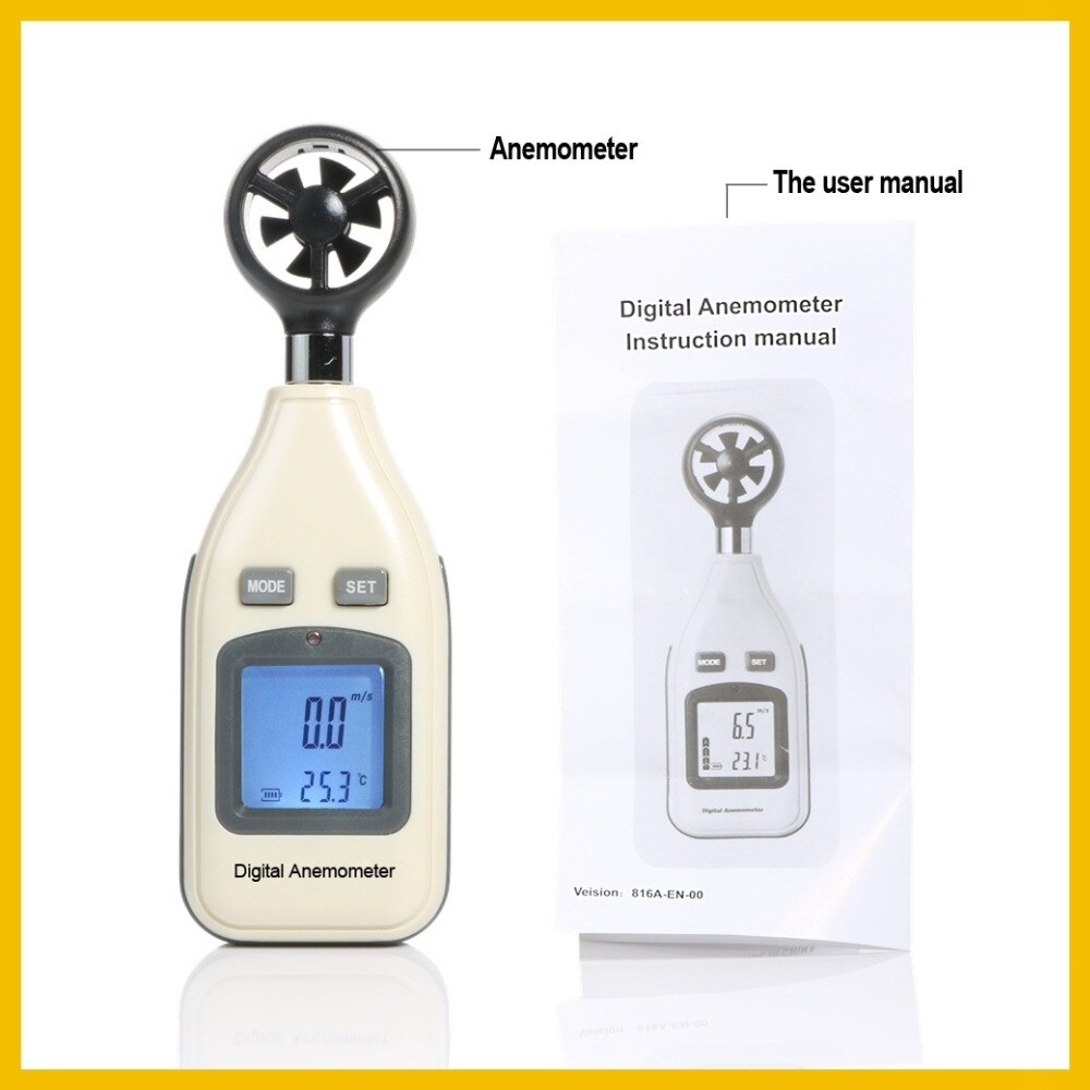 RZ GM816A LCD Digital Hand-held Wind Speed Gauge Meter Measure Anemometer Thermometer 30m/s (65MPH) Speed Measuring Instrument