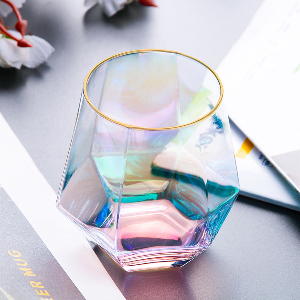 Diamond Whiskey Glass Diamond Crystal Glass Cup Golden Rim Transparent Coffee Milk Tea Mug Home Bar Drinkware Couple