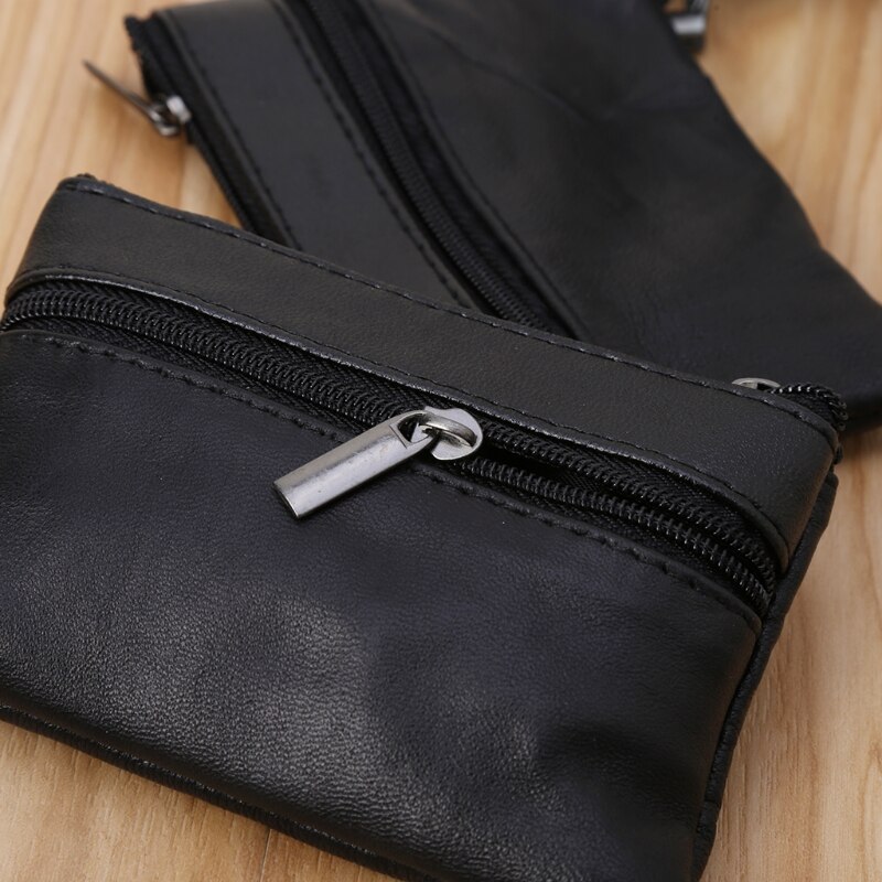Men Women Card Coin Key Soft Holder Zip Leather Wallet Pouch Bag Purse Black Mini Coin Holders