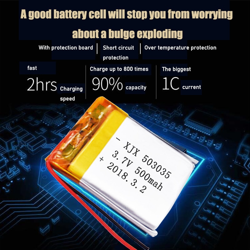 3.7V komórki Lipo 503035 500mah akumulator litowo-polimerowy do MP3 MP4 GPS zestaw słuchawkowy bluetooth DVD LED lampa E-book