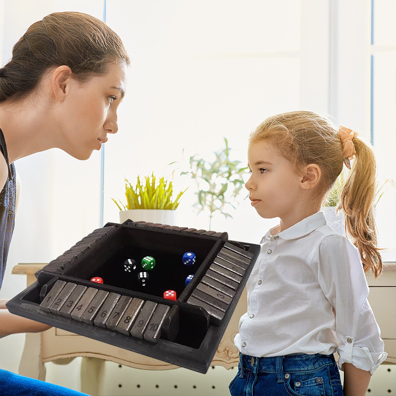 Shut The Box Dice Board Traditional Four Sided Wooden 10 Number Pub Bar Board Dice Game Set for 4 People Pub Bar Party Supplies