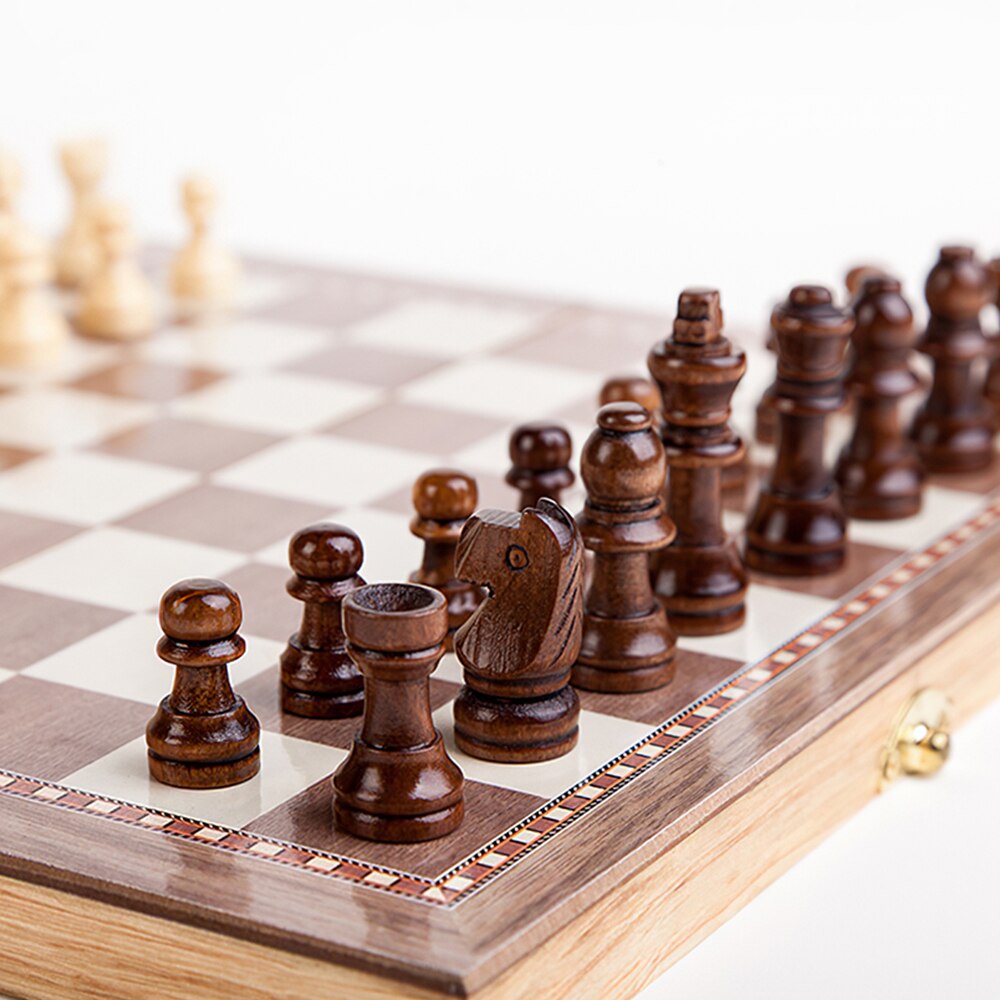 3 in 1 Wooden International Chess Set Travel Games Chess Board Backgammon Draughts Entertainment Funny Game