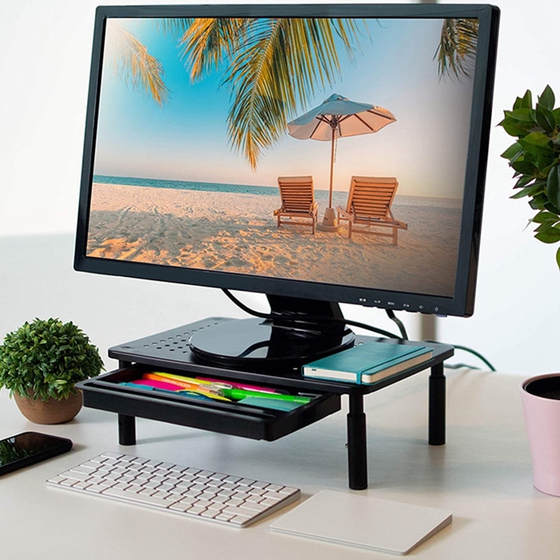 Monitor Stand Raiser in Adjustable Ergonomic Height with Ventilation Holes Platform for Monitor, Laptop, Printer