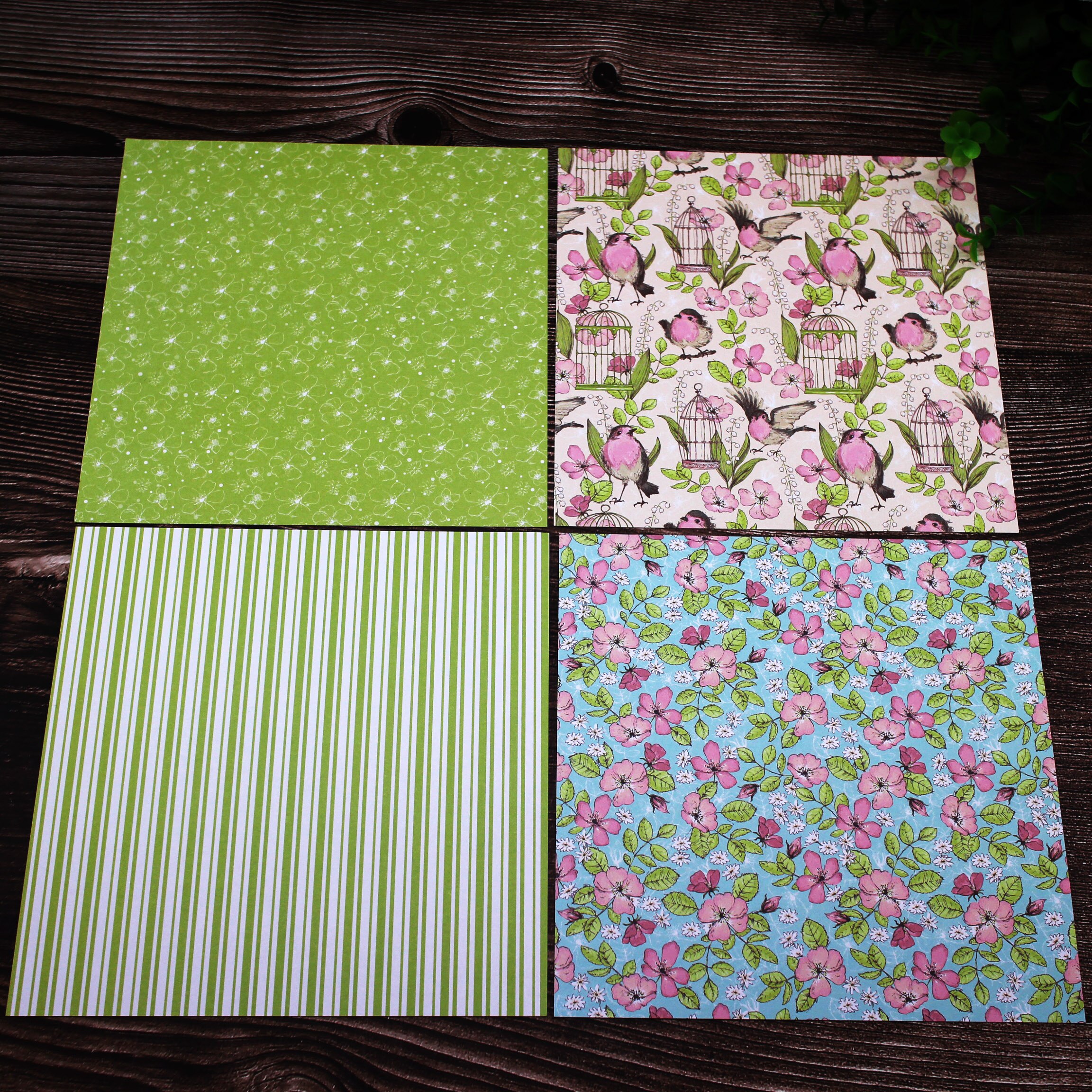 24pcs green patterned pape bird language floral scrapbook paper origami art background paper for cutting die paper DIY crafts