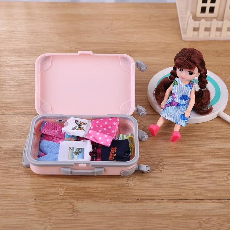 Play House Pink Plastic 3D Travel Train Suitcase Luggage Doll Toy for Children Improve Self-Care Ability for Happiness