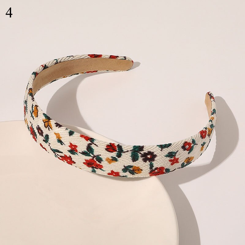 1Pc Corduroy Vrouwen Hoofdband Plaid Gestreepte Bloemen Printing Brede Hoofdband Vintage Stretch Tulband Haarband Vrouwelijke Hoofd Hoepel: 4