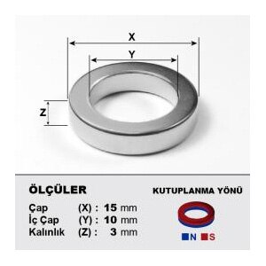Magnet Neodymium Circular Hollow 15x10x3mm