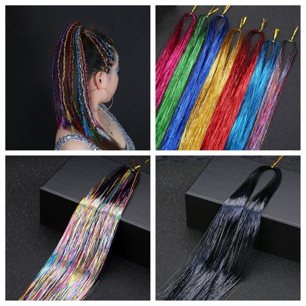 Hair Tinsel Strands Of Hair Colored Hair Strands Glitter Hair Extensions For Braids Hair Dazzle Braids With Elastic Extensiones