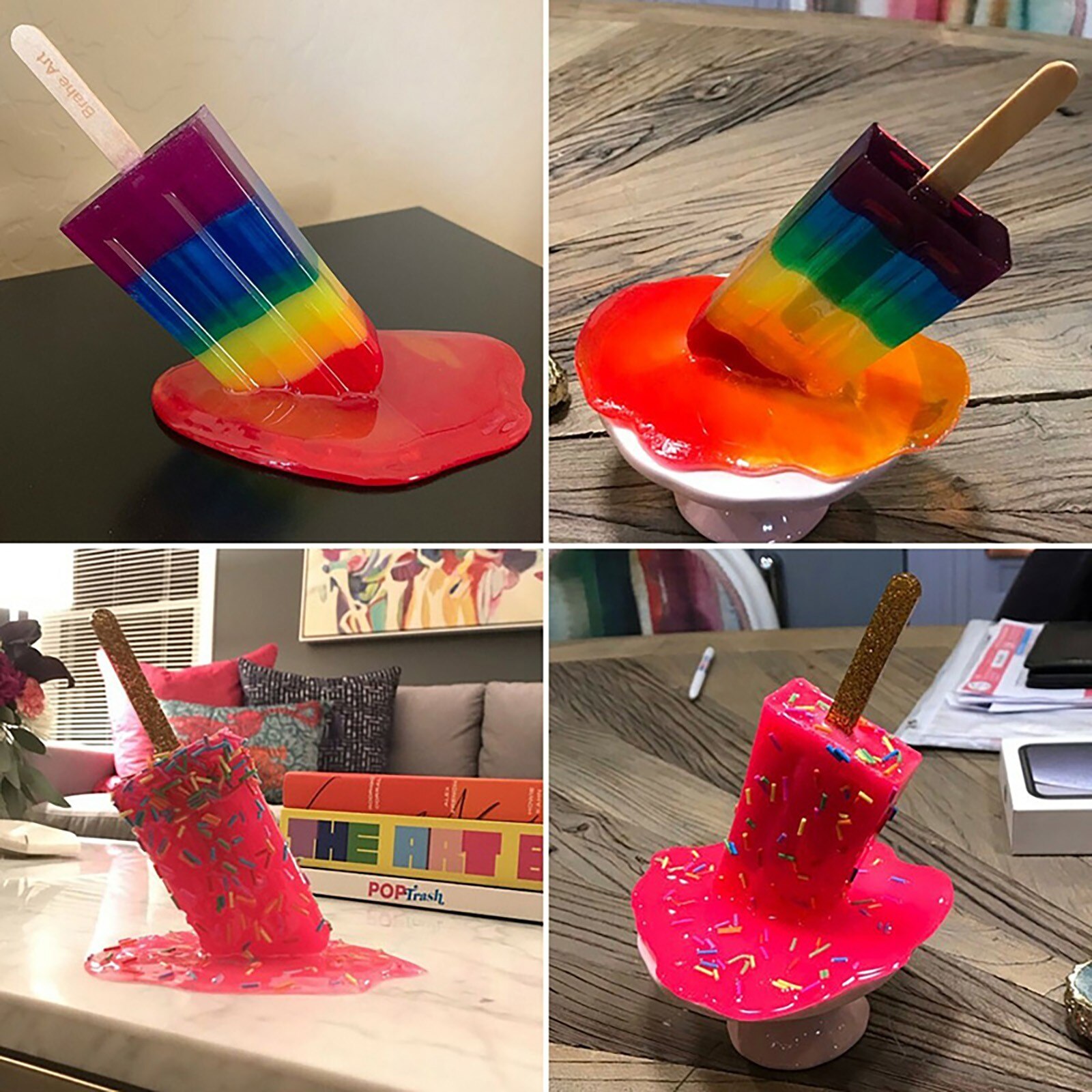 Sculpture de Popsicle en résine transparente, décoration de maison, artisanat Miniature, accessoires de crème glacée, décor de jardin