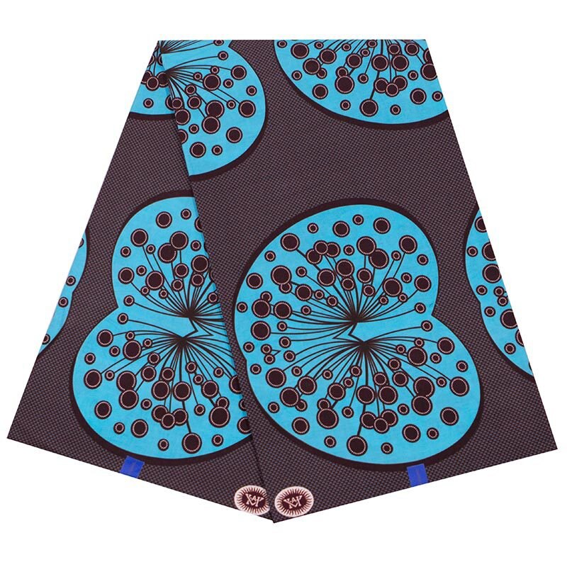 African Fabric Sky-Blue Colour Pure Cotton Print Fabric Real Wax 6Yards: Default Title