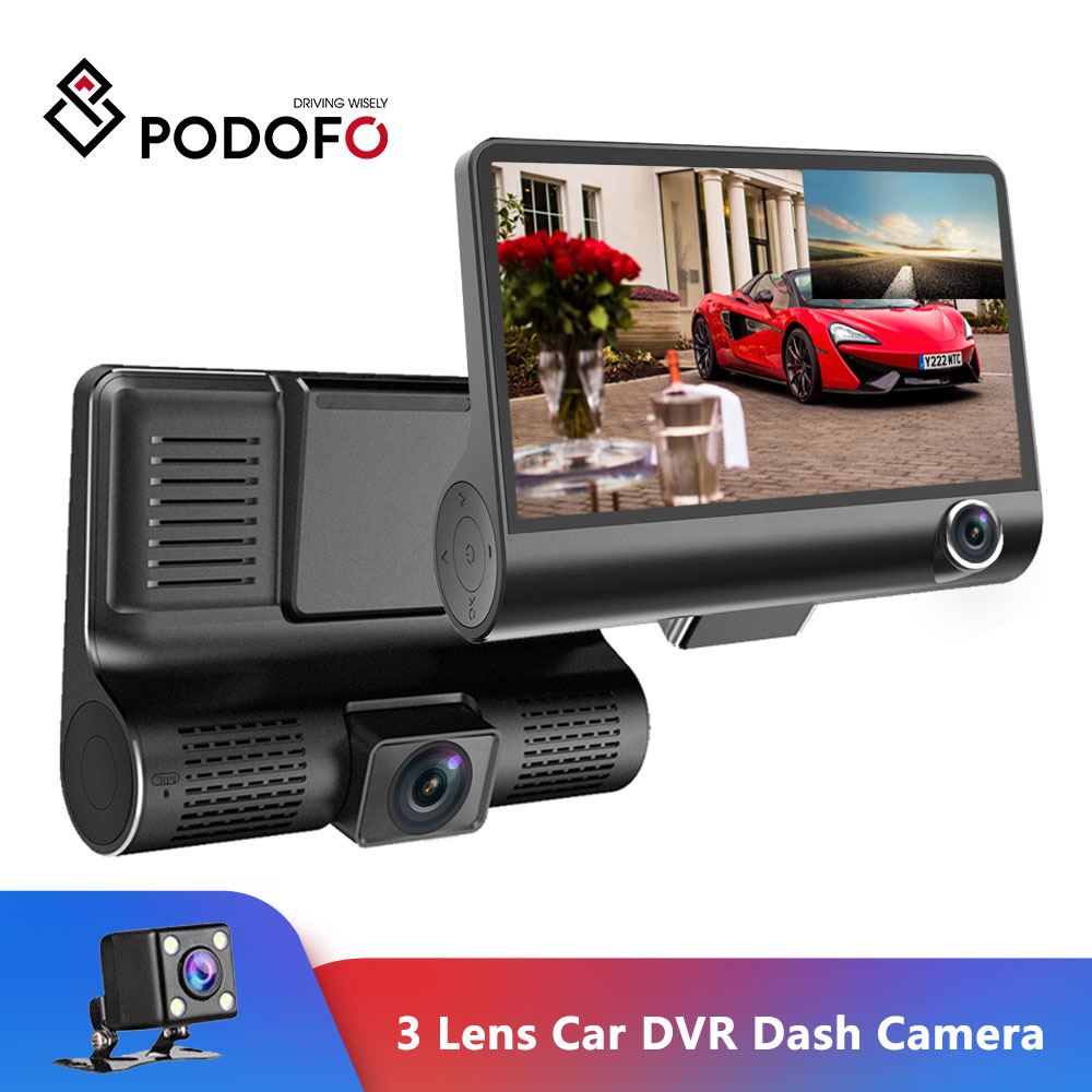 Podofo 4 ''Drie-weg Auto Camera Drie Lens Video Registrator Dash Cam Video Recorder G-sensor Auto dashcam DVR Rijden Recorder