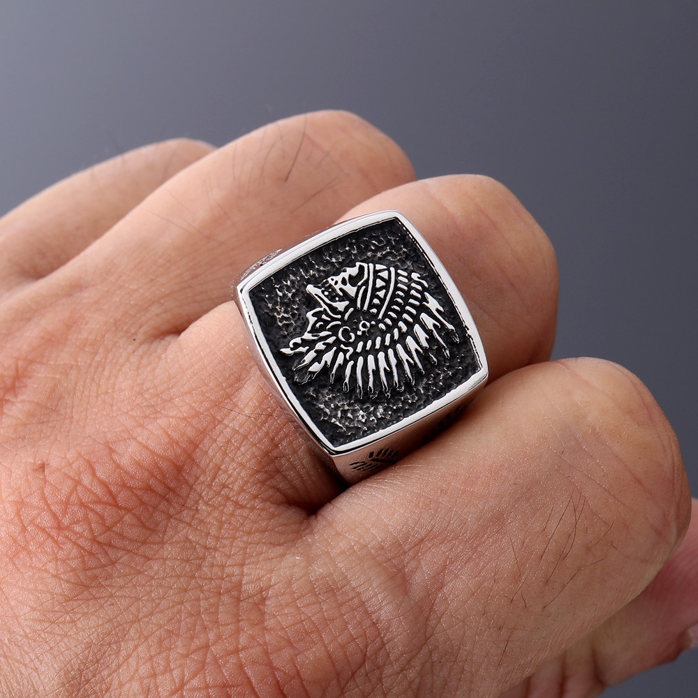 Bague Vintage crâne de guerrier indien, Punk Rock, crâne de chef indien, anneaux en métal lourd en acier inoxydable, bijoux de motard,