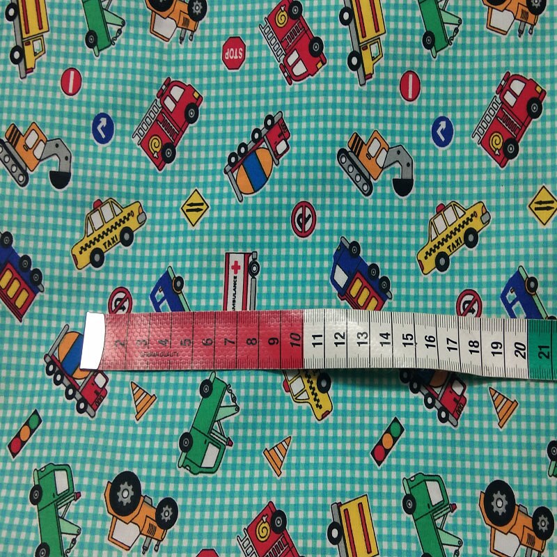 Tela de algodón con estampado de dibujos animados para coche, ornamento de paño para vestido de retazos, color verde, azul, liso, 100%