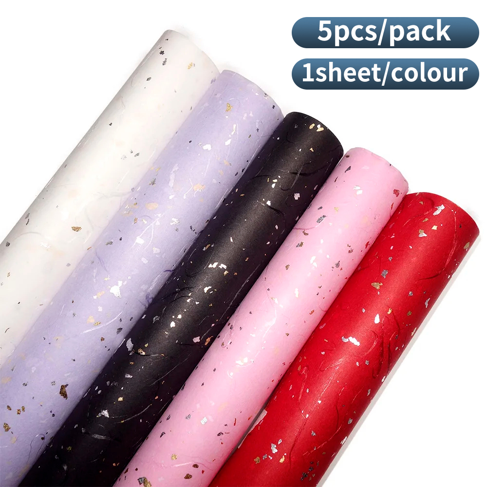 Juego de papel de floral coreano para bricolaje, 5 hojas, 6 colores, brillantes dorados/plateados, resistente al agua para ramos y: Marrón